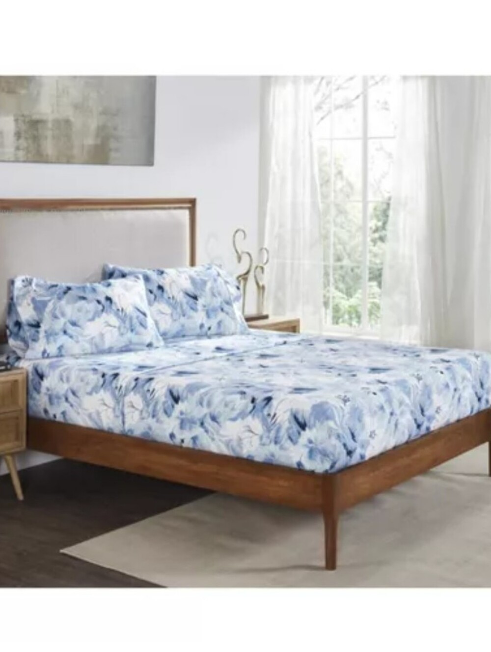 Rosalia Collection 100% Microfiber King Bedsheet Set in Blue
